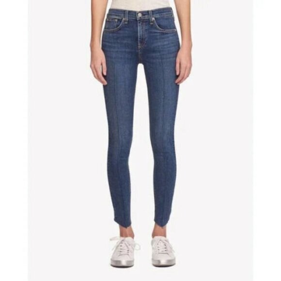 Rag & Bone Womens Blue High Rise  Frayed Hem Skinny Jeans Size 25 - Picture 1 of 6